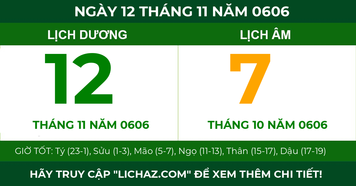 lịch âm ngày 12 tháng 11 năm 0606