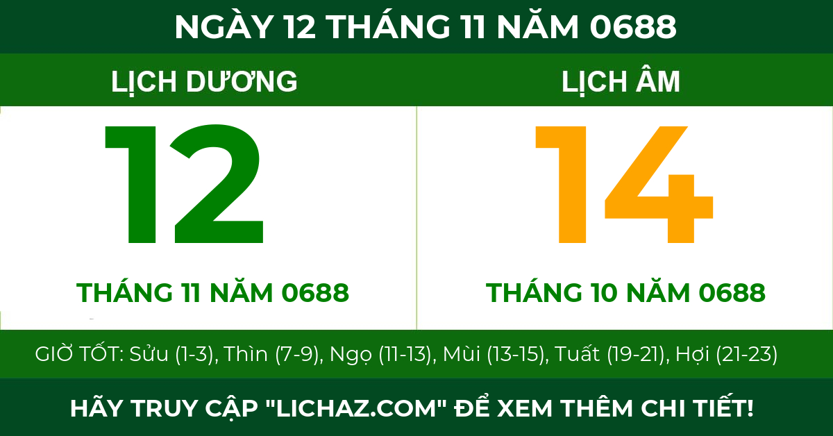 lịch âm ngày 12 tháng 11 năm 0688