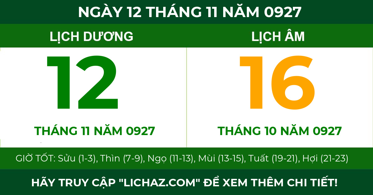 lịch âm ngày 12 tháng 11 năm 0927