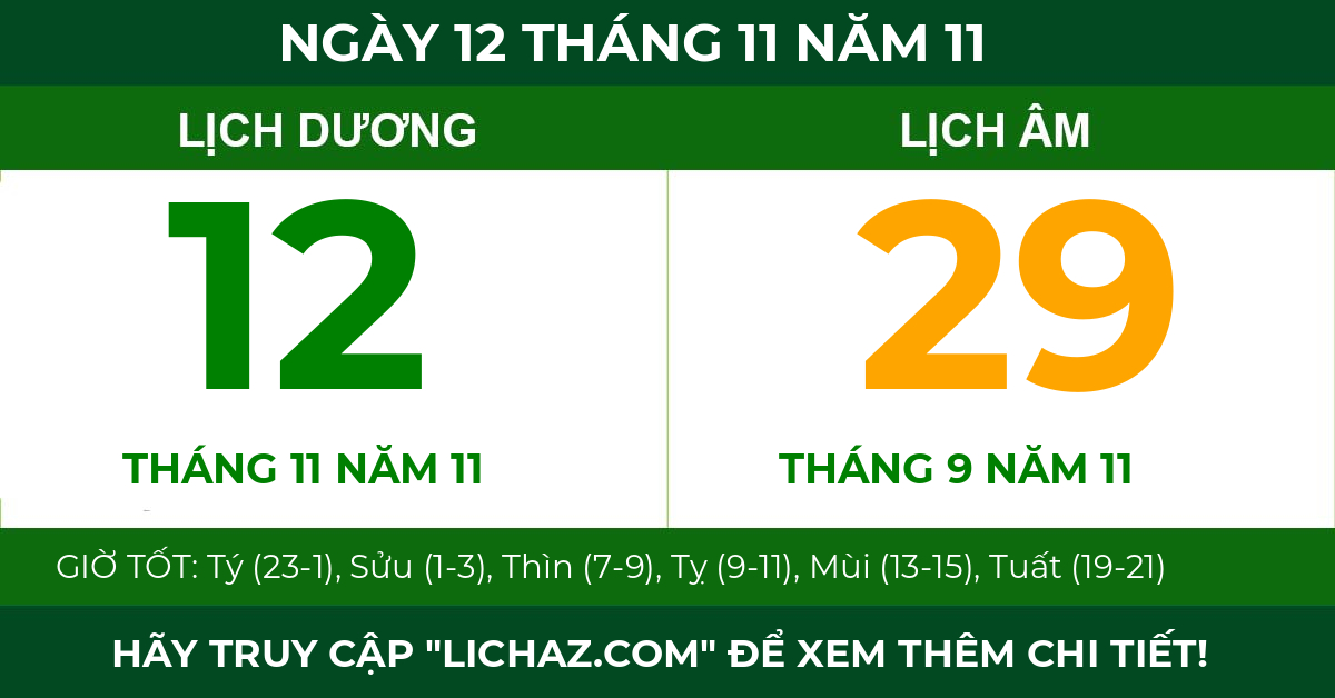 lịch âm ngày 12 tháng 11 năm 11