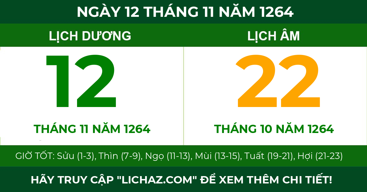 lịch âm ngày 12 tháng 11 năm 1264