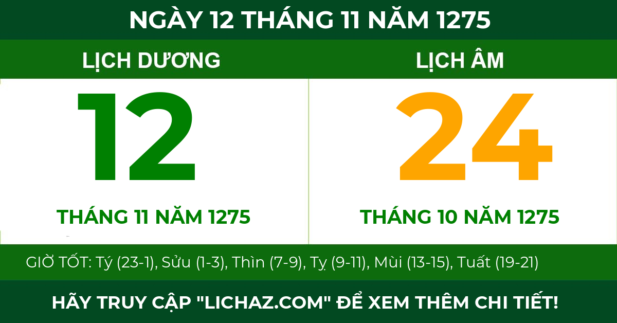 lịch âm ngày 12 tháng 11 năm 1275
