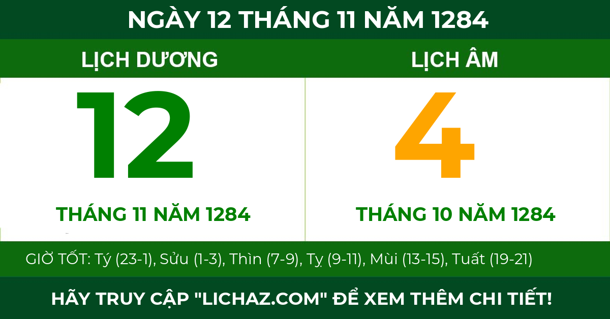 lịch âm ngày 12 tháng 11 năm 1284