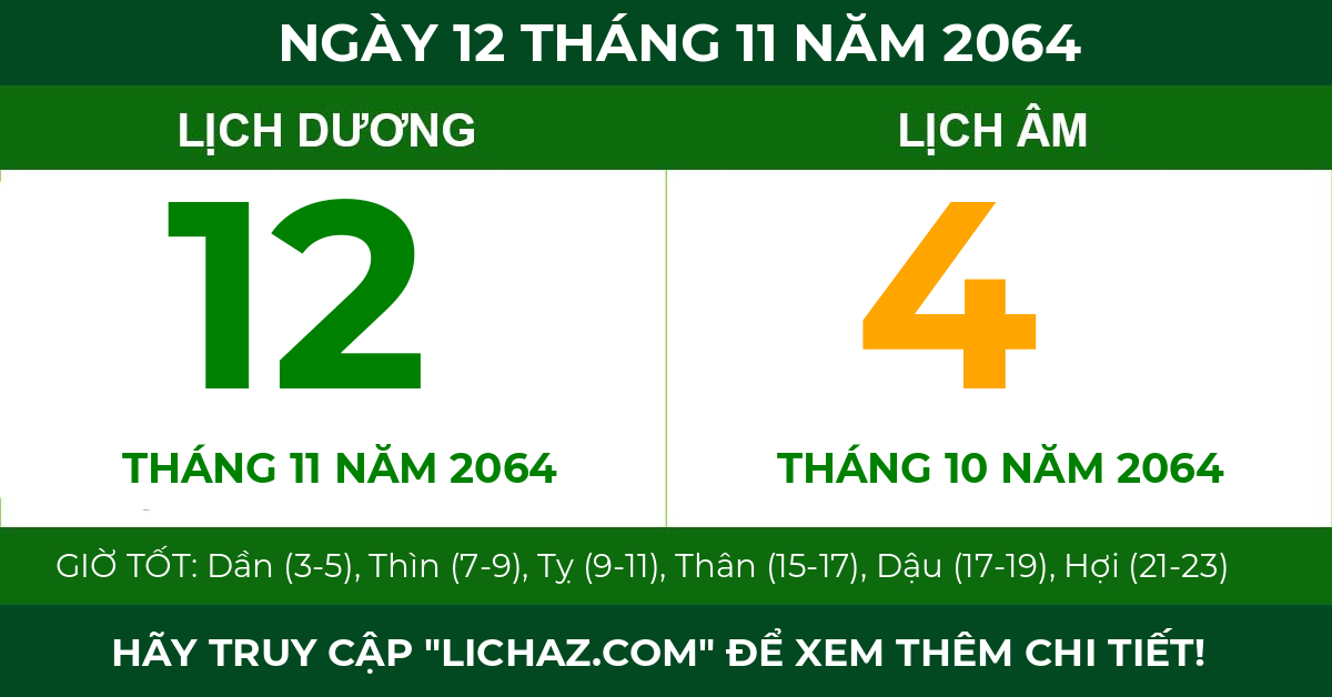 lịch âm ngày 12 tháng 11 năm 2064