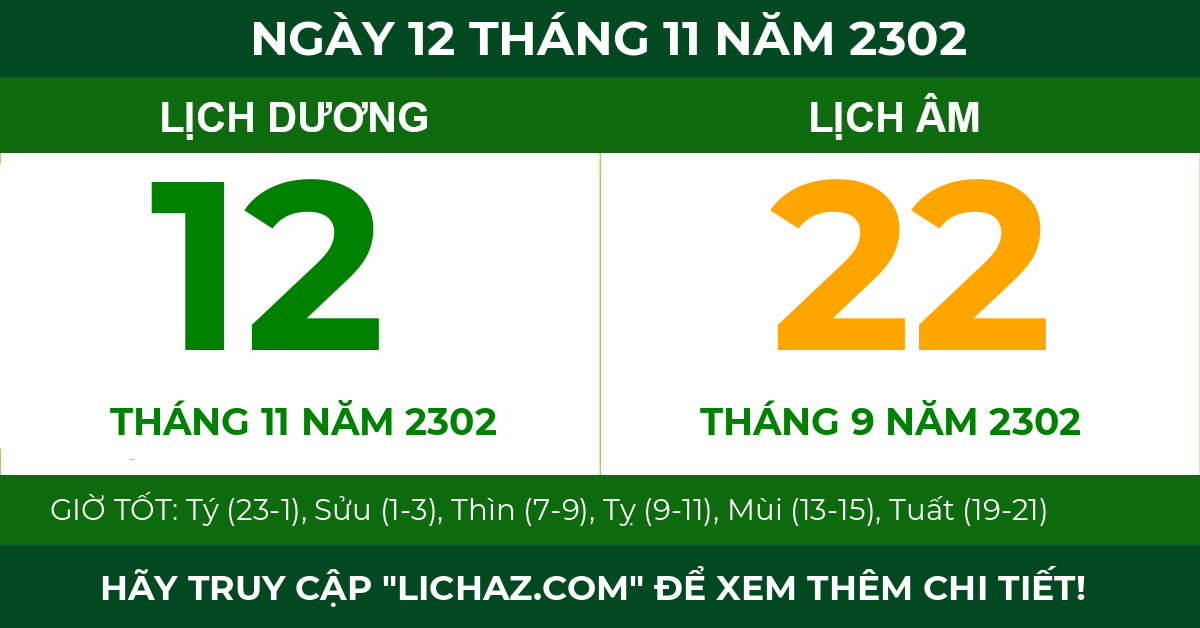 lịch âm ngày 12 tháng 11 năm 2302