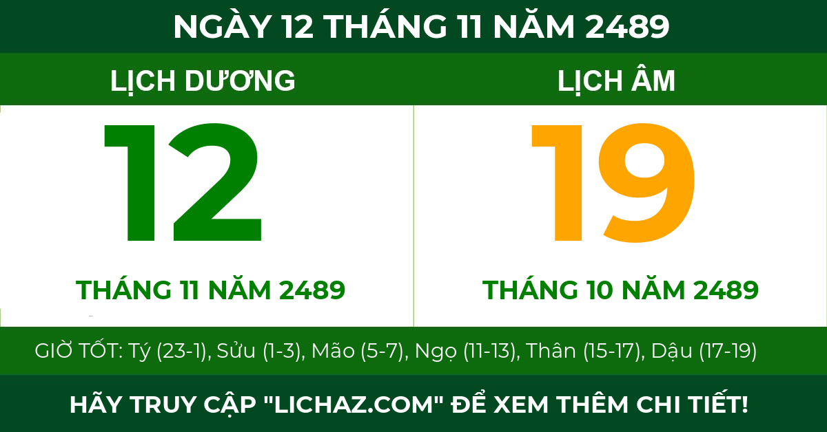 lịch âm ngày 12 tháng 11 năm 2489