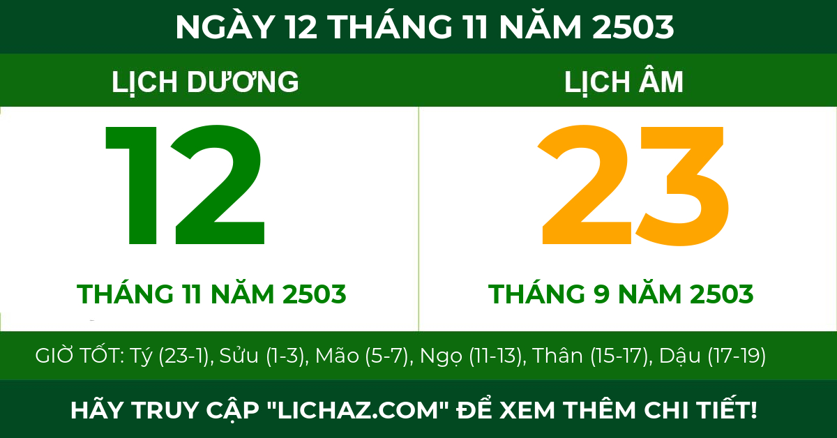 lịch âm ngày 12 tháng 11 năm 2503