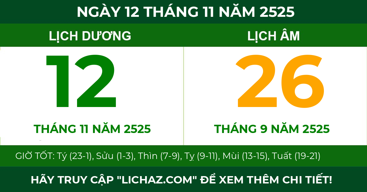 lịch âm ngày 12 tháng 11 năm 2525