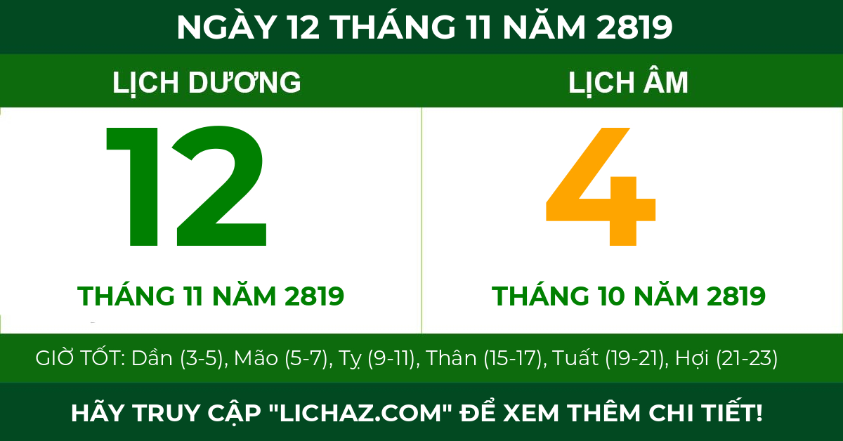 lịch âm ngày 12 tháng 11 năm 2819