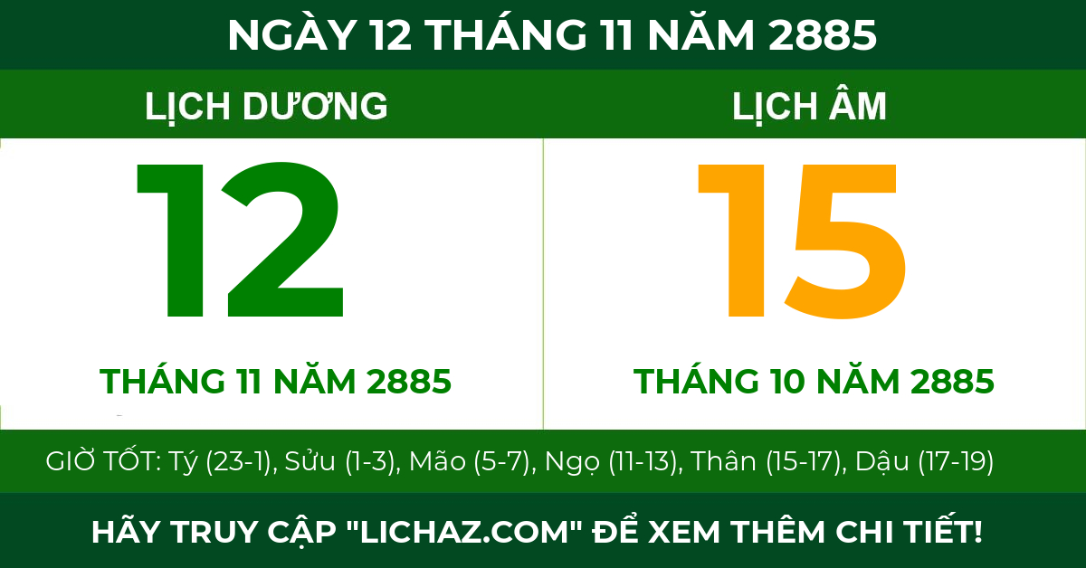 lịch âm ngày 12 tháng 11 năm 2885