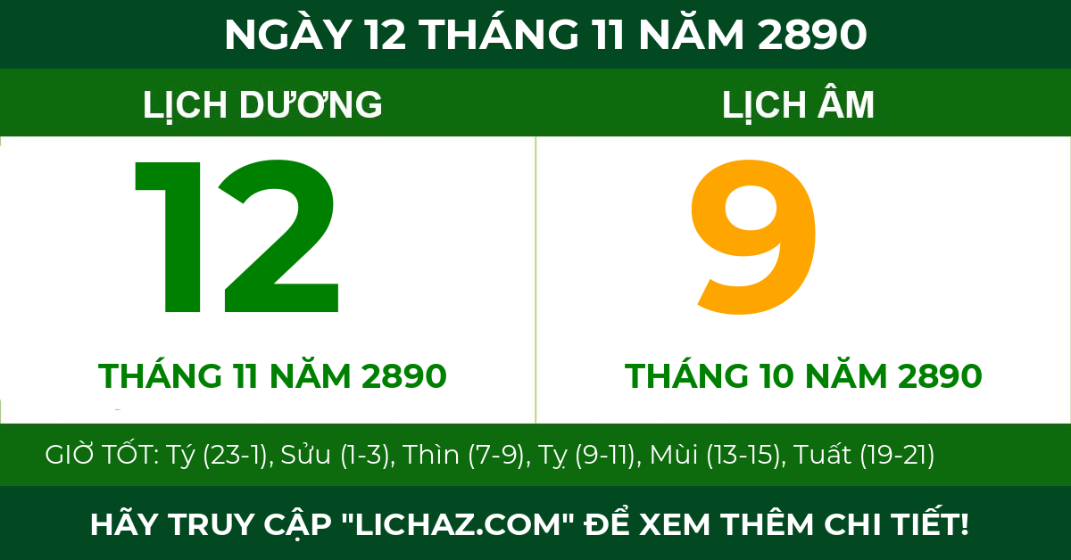 lịch âm ngày 12 tháng 11 năm 2890