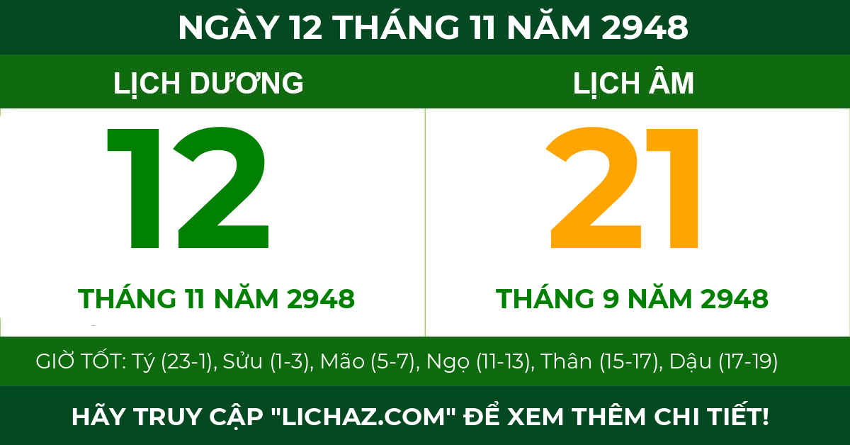 lịch âm ngày 12 tháng 11 năm 2948