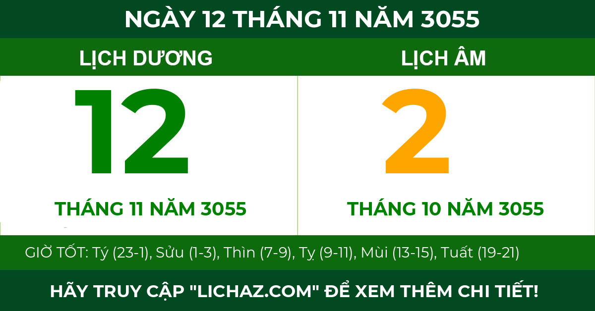 lịch âm ngày 12 tháng 11 năm 3055