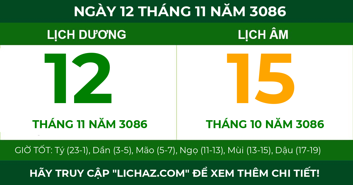 lịch âm ngày 12 tháng 11 năm 3086