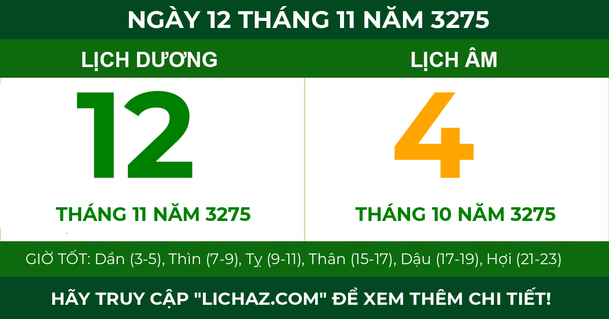 lịch âm ngày 12 tháng 11 năm 3275