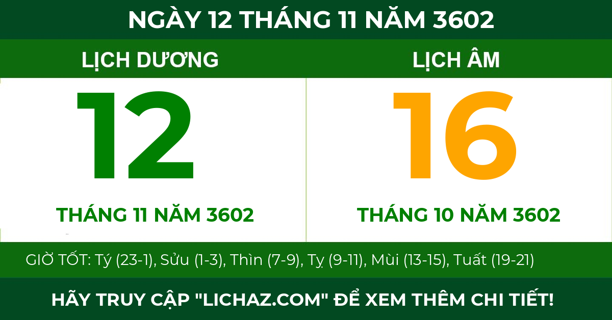 lịch âm ngày 12 tháng 11 năm 3602