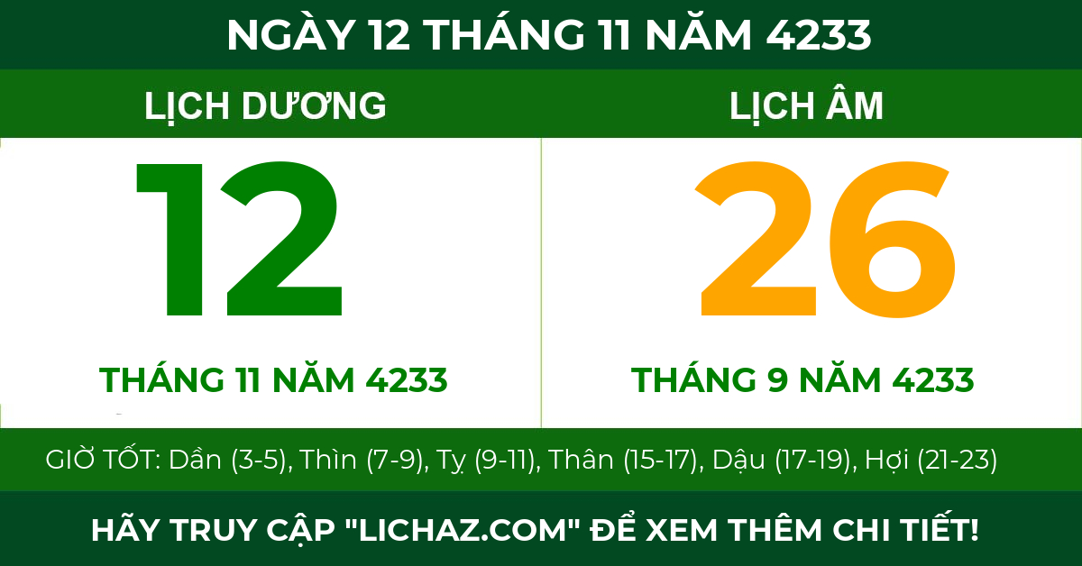 lịch âm ngày 12 tháng 11 năm 4233