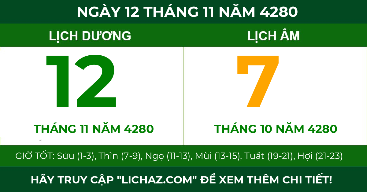 lịch âm ngày 12 tháng 11 năm 4280