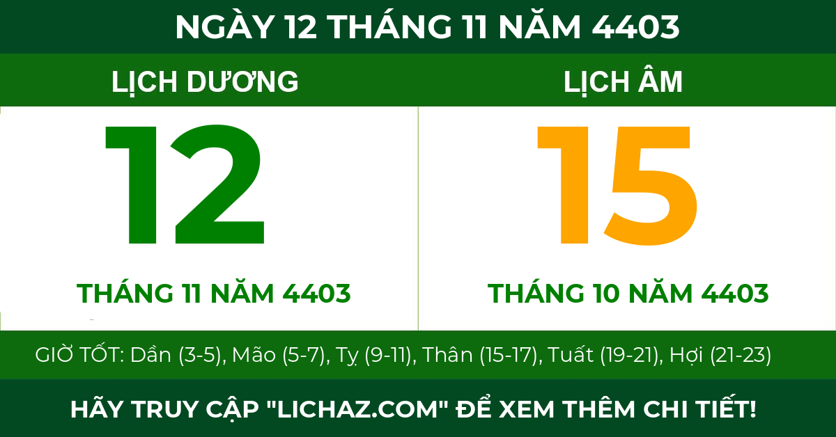 lịch âm ngày 12 tháng 11 năm 4403