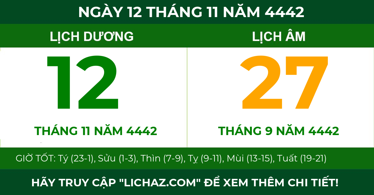 lịch âm ngày 12 tháng 11 năm 4442