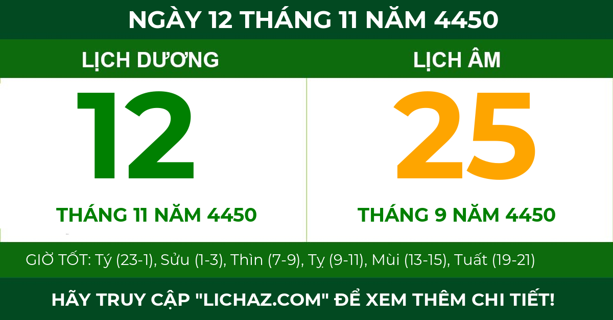 lịch âm ngày 12 tháng 11 năm 4450