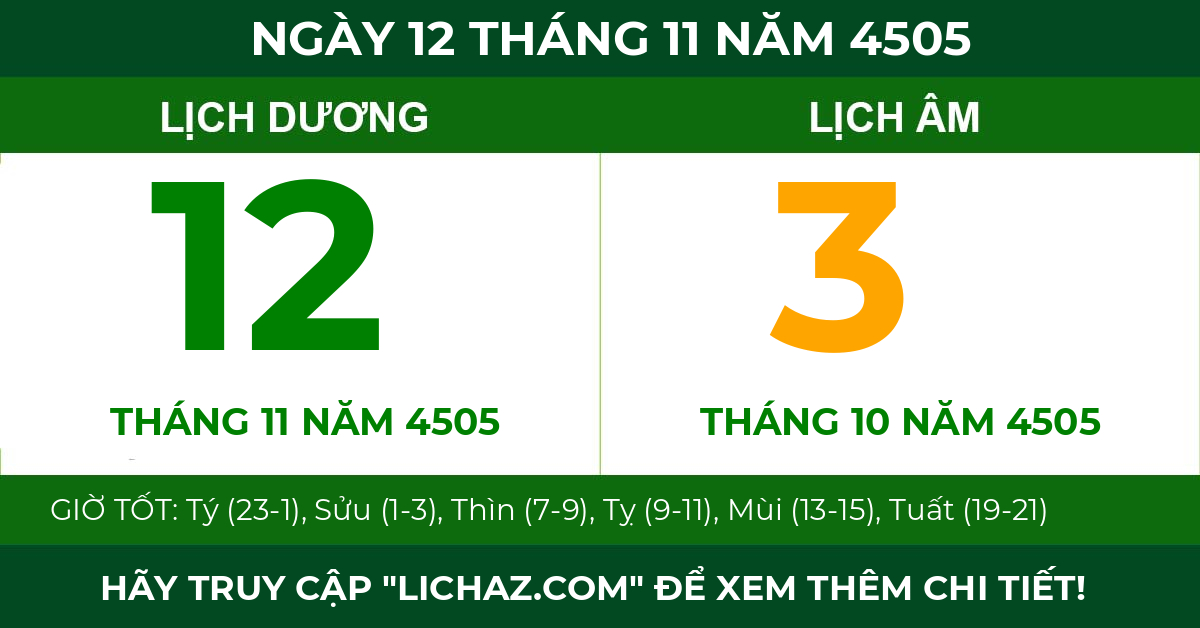 lịch âm ngày 12 tháng 11 năm 4505