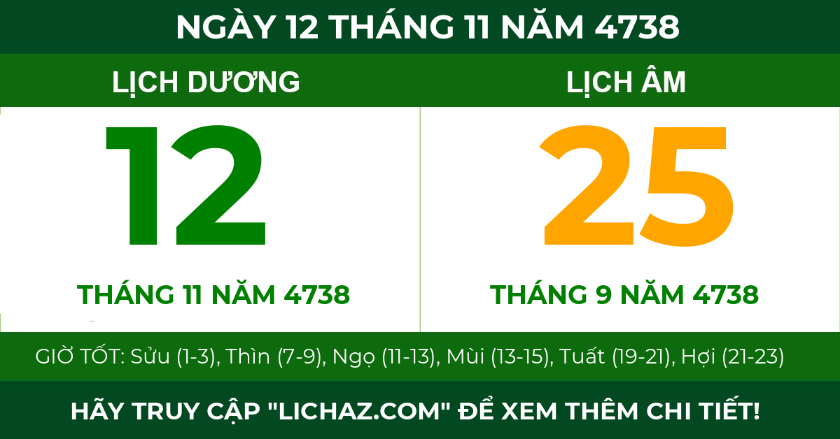 lịch âm ngày 12 tháng 11 năm 4738