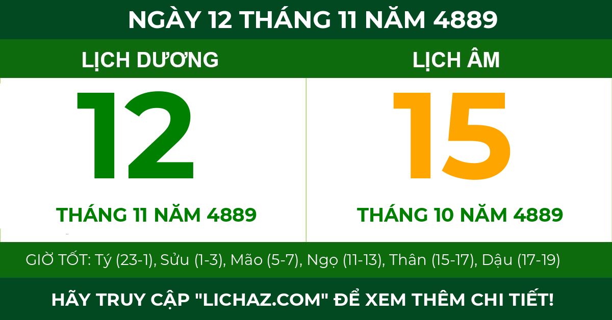lịch âm ngày 12 tháng 11 năm 4889