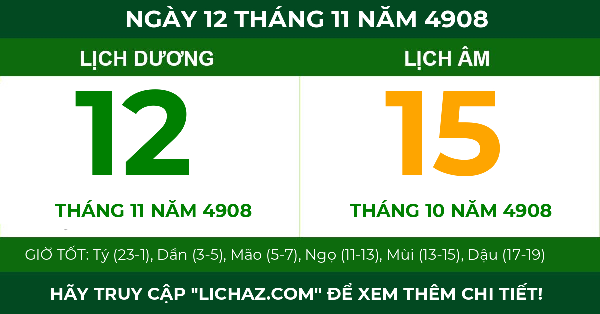 lịch âm ngày 12 tháng 11 năm 4908