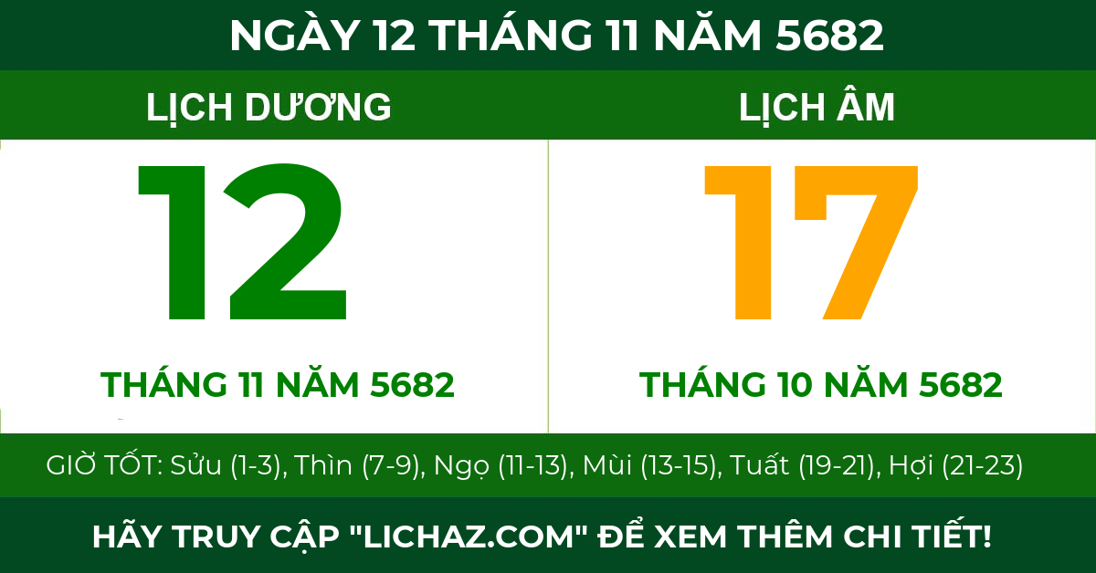 lịch âm ngày 12 tháng 11 năm 5682