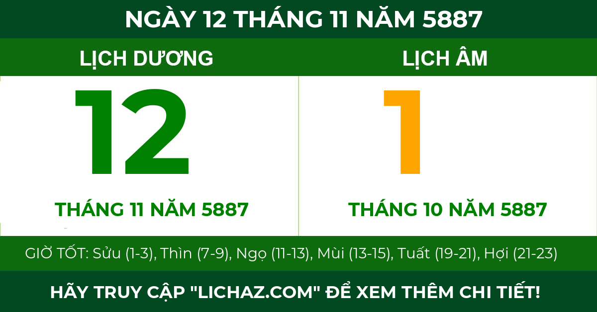 lịch âm ngày 12 tháng 11 năm 5887