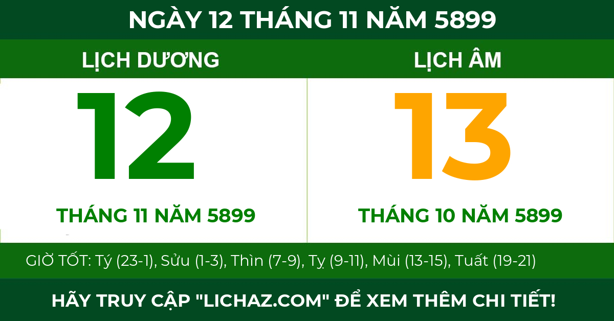 lịch âm ngày 12 tháng 11 năm 5899