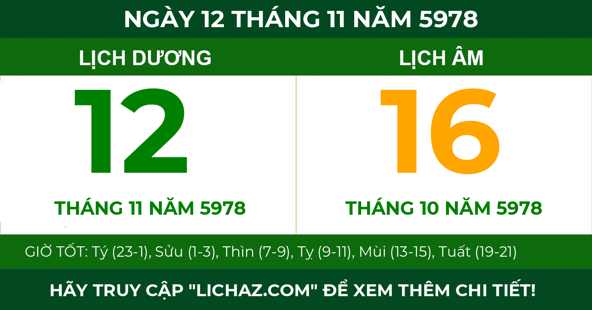 lịch âm ngày 12 tháng 11 năm 5978