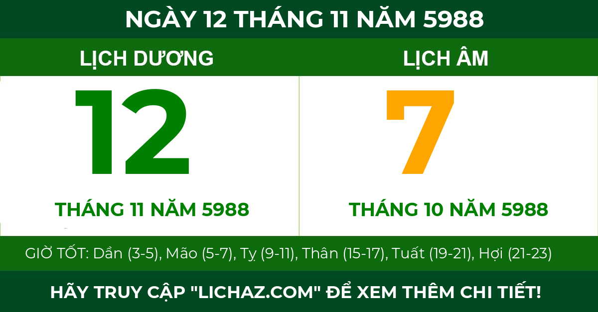 lịch âm ngày 12 tháng 11 năm 5988