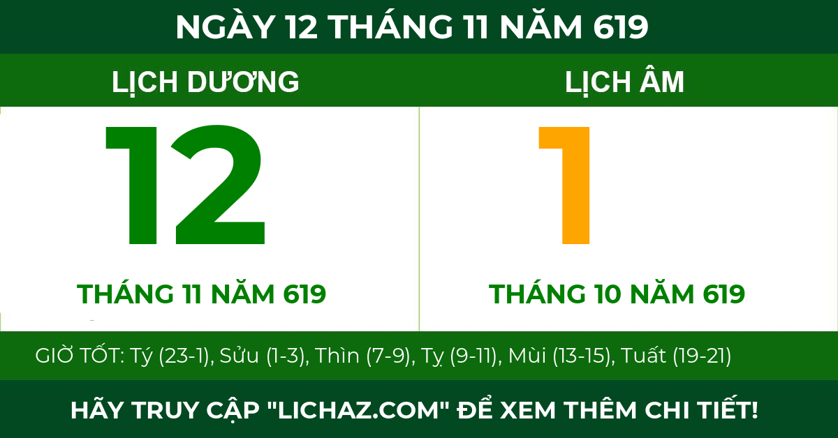 lịch âm ngày 12 tháng 11 năm 619