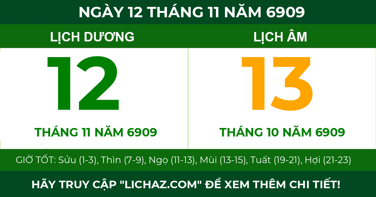 lịch âm ngày 12 tháng 11 năm 6909
