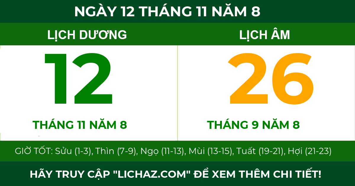 lịch âm ngày 12 tháng 11 năm 8