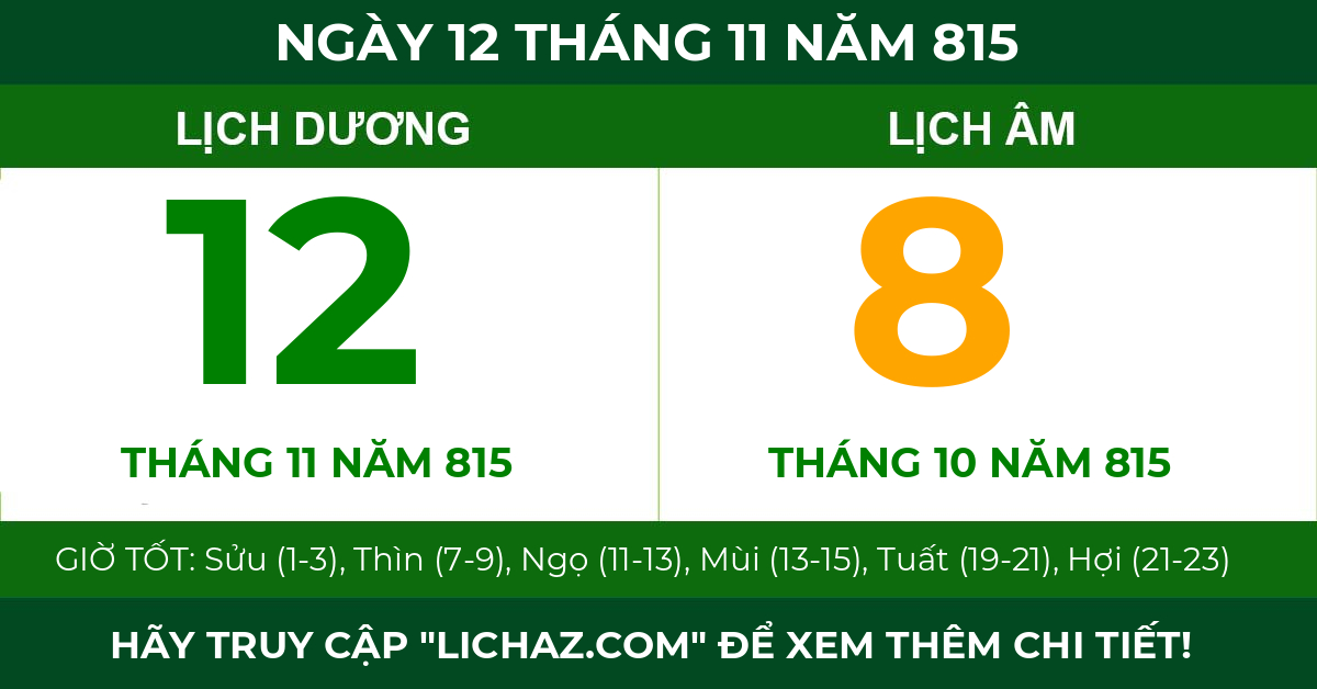 lịch âm ngày 12 tháng 11 năm 815