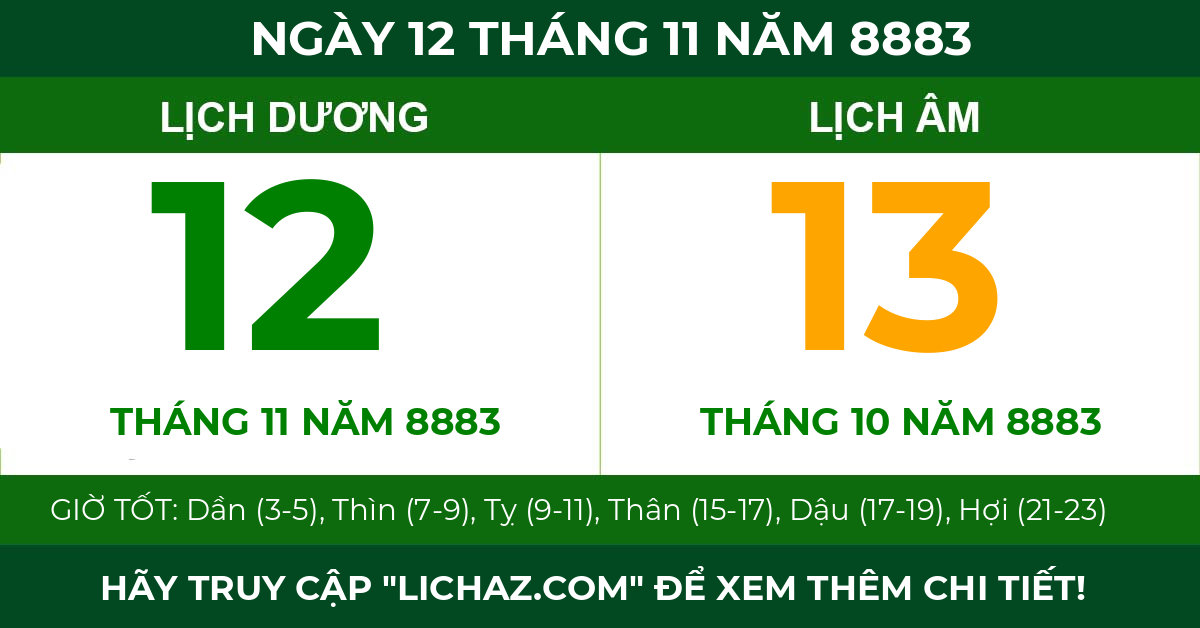 lịch âm ngày 12 tháng 11 năm 8883