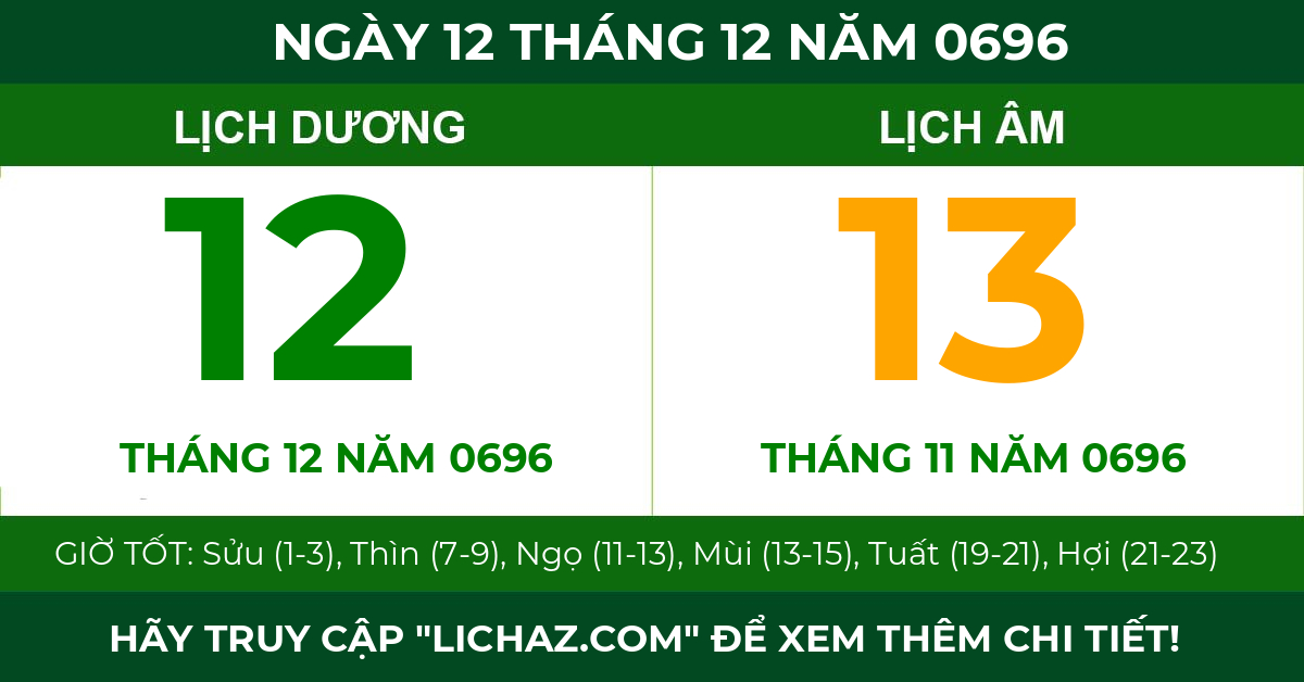 lịch âm ngày 12 tháng 12 năm 0696