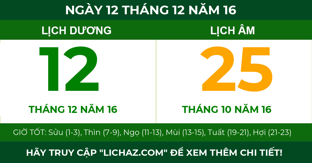 lịch âm ngày 12 tháng 12 năm 16