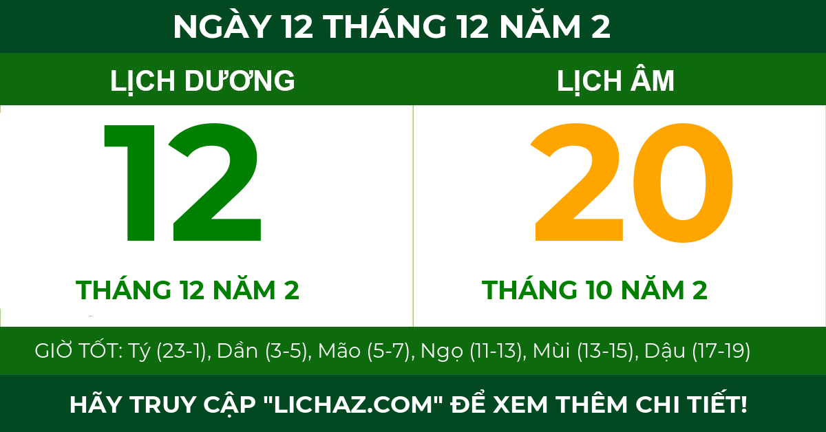 lịch âm ngày 12 tháng 12 năm 2
