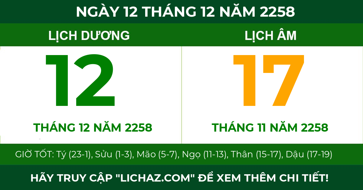 lịch âm ngày 12 tháng 12 năm 2258