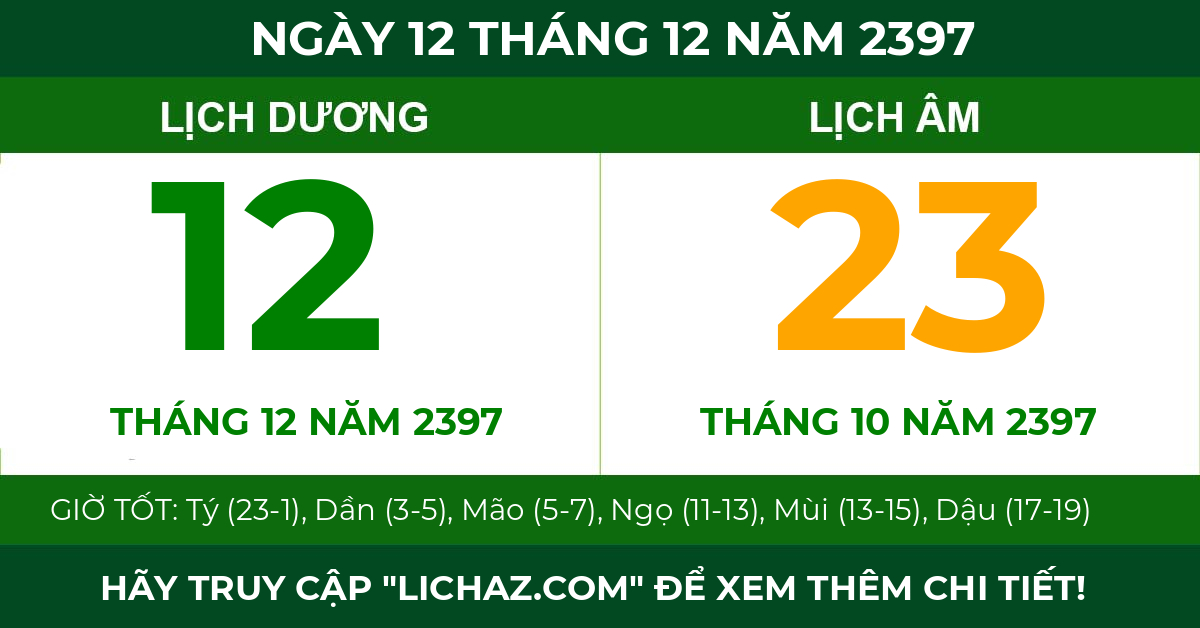 lịch âm ngày 12 tháng 12 năm 2397