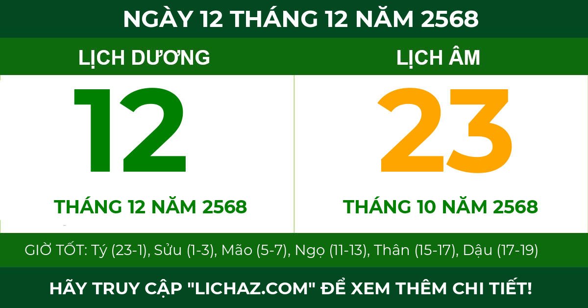 lịch âm ngày 12 tháng 12 năm 2568
