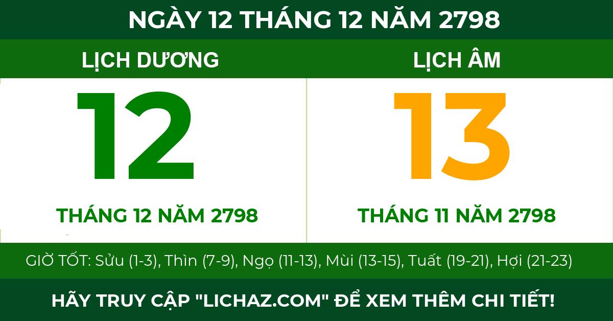 lịch âm ngày 12 tháng 12 năm 2798