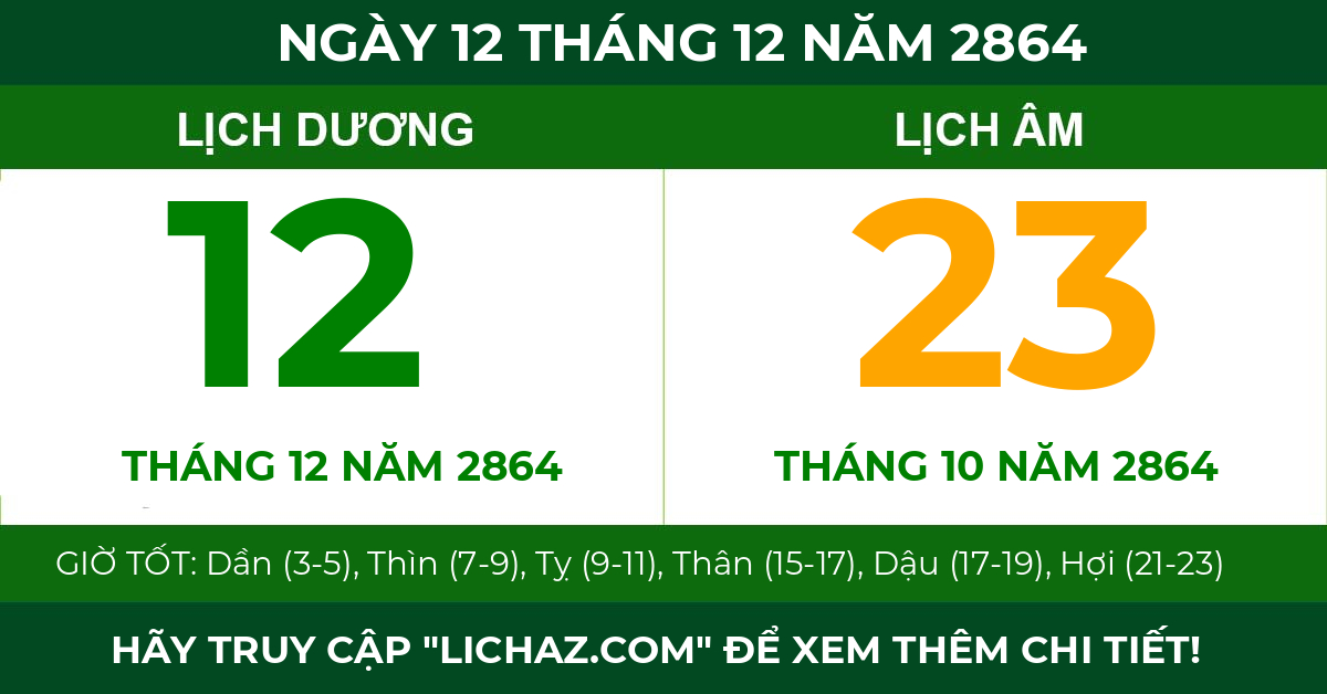 lịch âm ngày 12 tháng 12 năm 2864