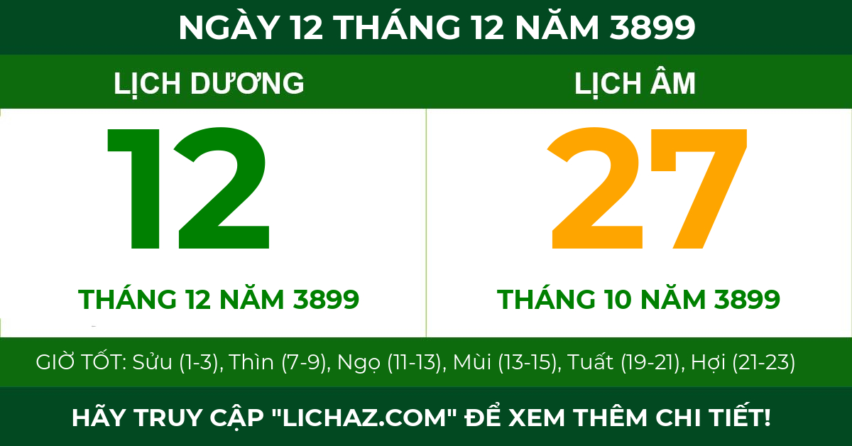 lịch âm ngày 12 tháng 12 năm 3899