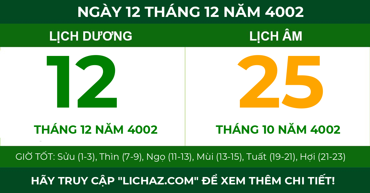 lịch âm ngày 12 tháng 12 năm 4002