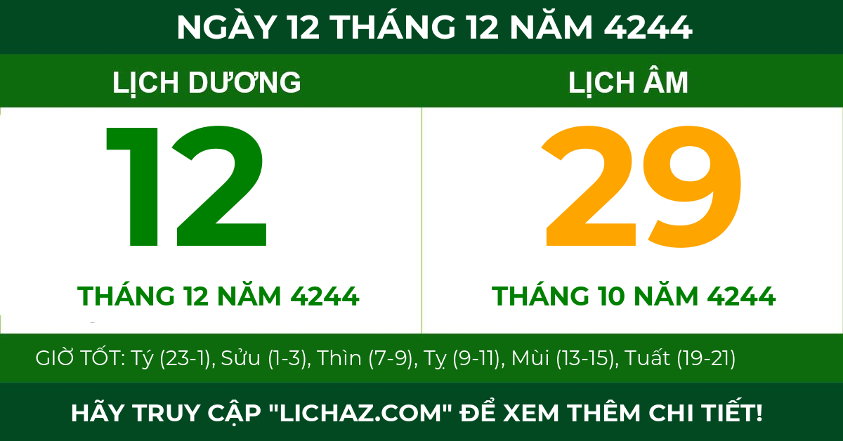 lịch âm ngày 12 tháng 12 năm 4244